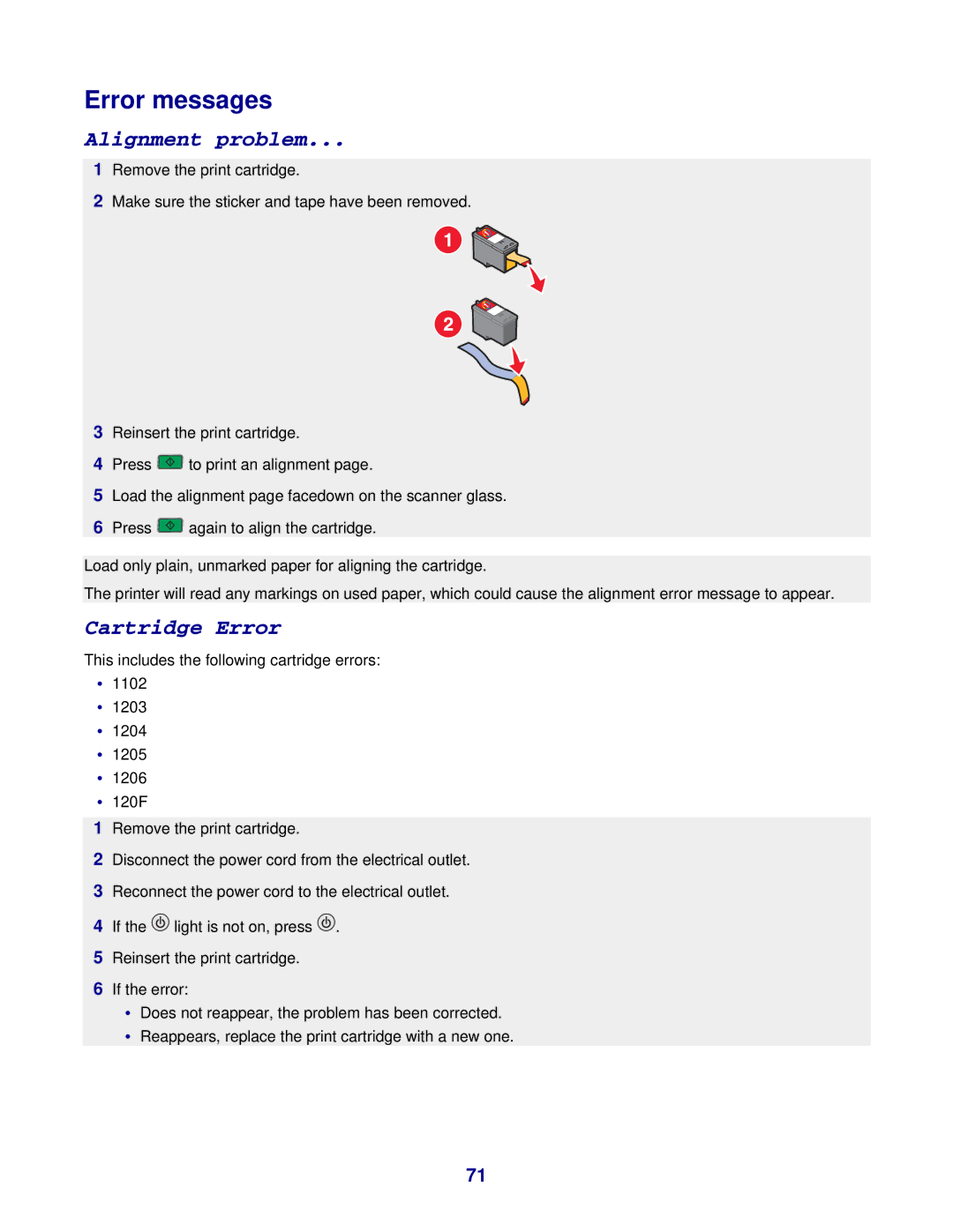 Lexmark 3400 Series manual Error messages, Alignment problem 