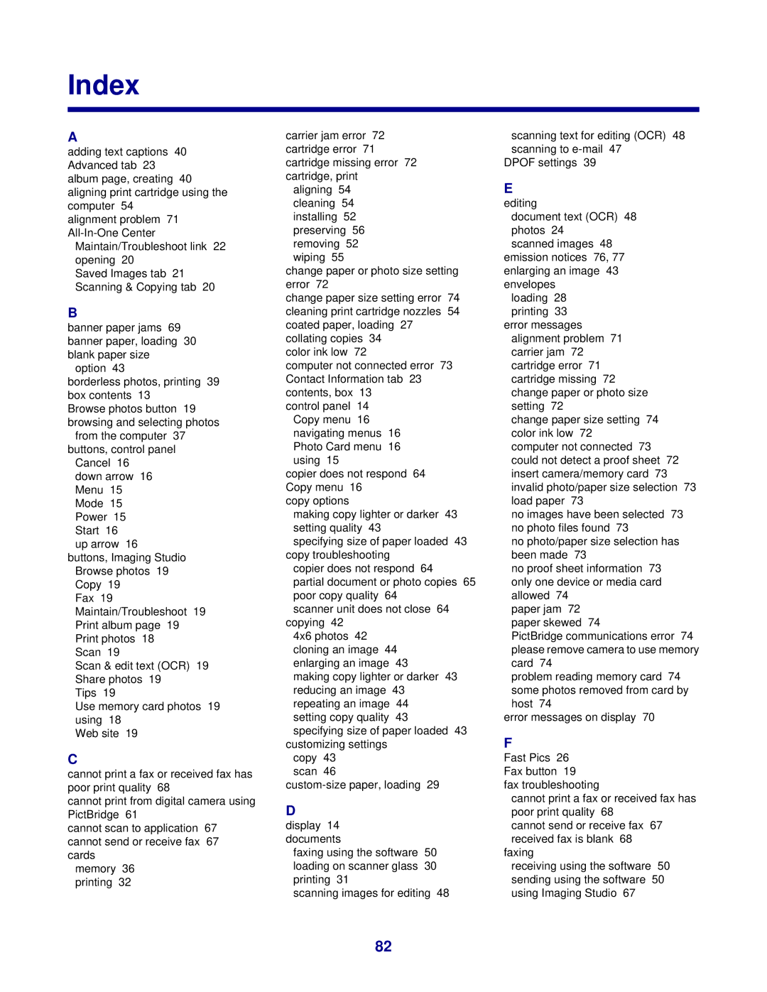 Lexmark 3400 Series manual Index 