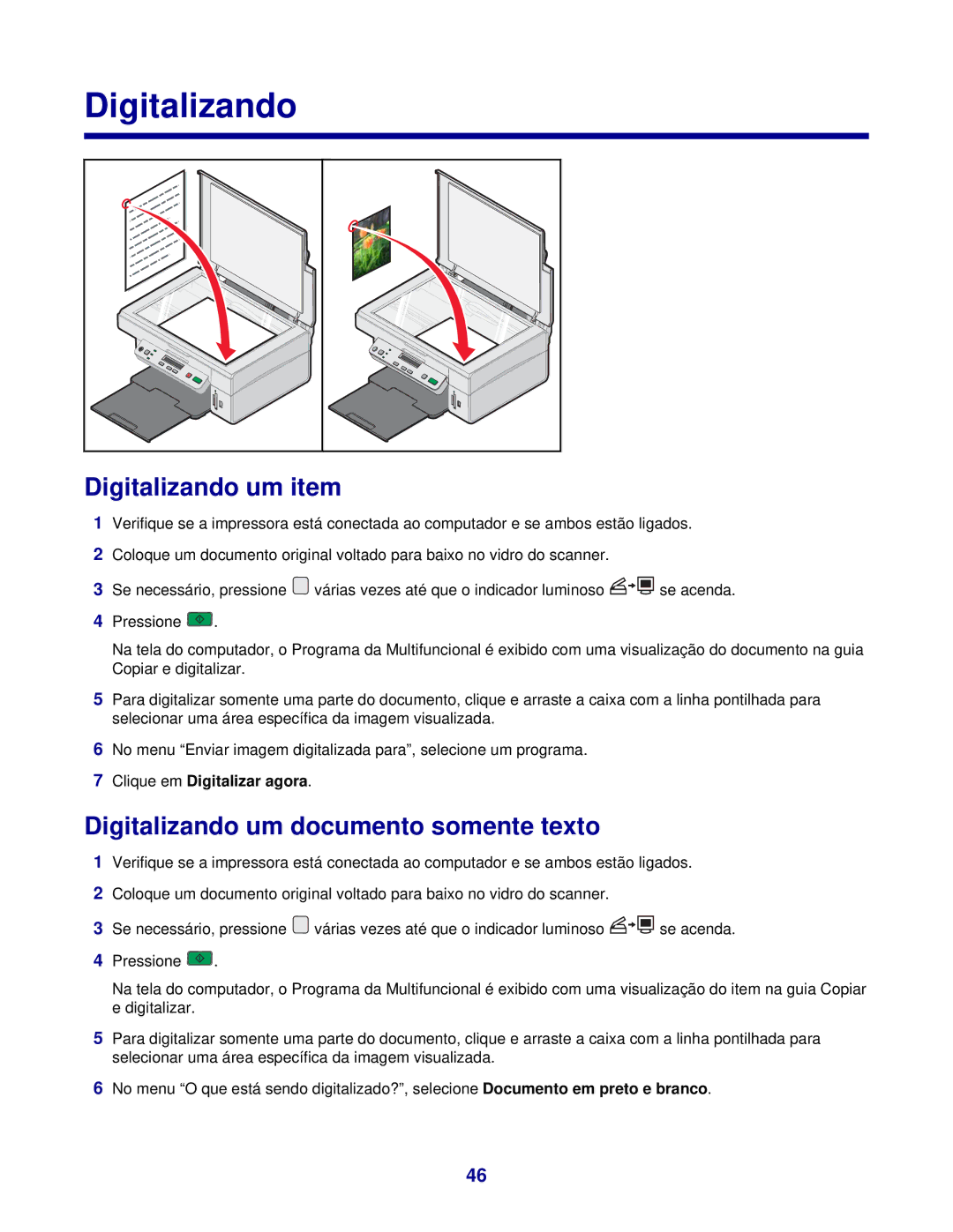 Lexmark 3400 manual Digitalizando um item, Digitalizando um documento somente texto, Clique em Digitalizar agora 