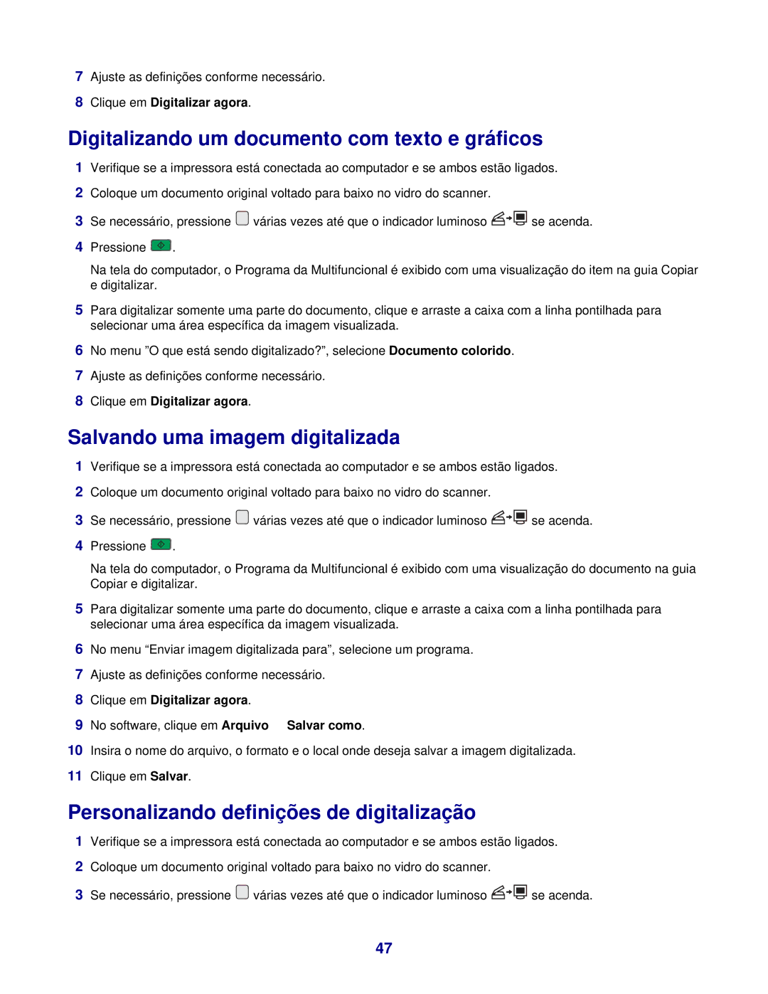 Lexmark 3400 manual Digitalizando um documento com texto e gráficos, Salvando uma imagem digitalizada 