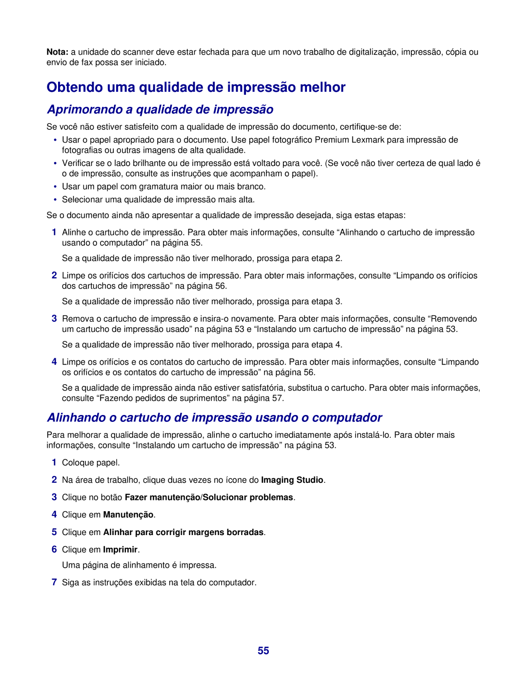 Lexmark 3400 manual Obtendo uma qualidade de impressão melhor, Aprimorando a qualidade de impressão 