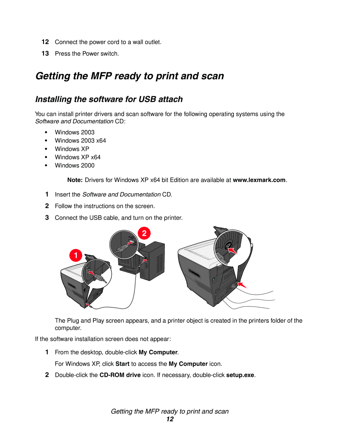 Lexmark 340n, X340, X342n manual Getting the MFP ready to print and scan, Installing the software for USB attach 