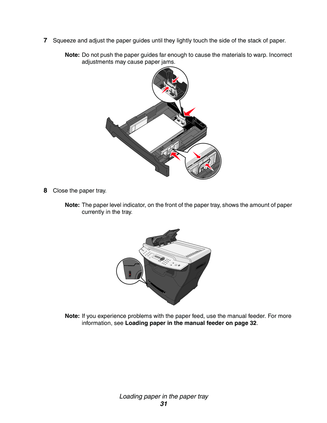 Lexmark X340, 340n, X342n manual Loading paper in the paper tray 