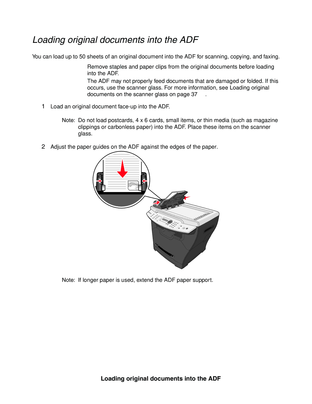 Lexmark 340n, X340, X342n manual Loading original documents into the ADF 