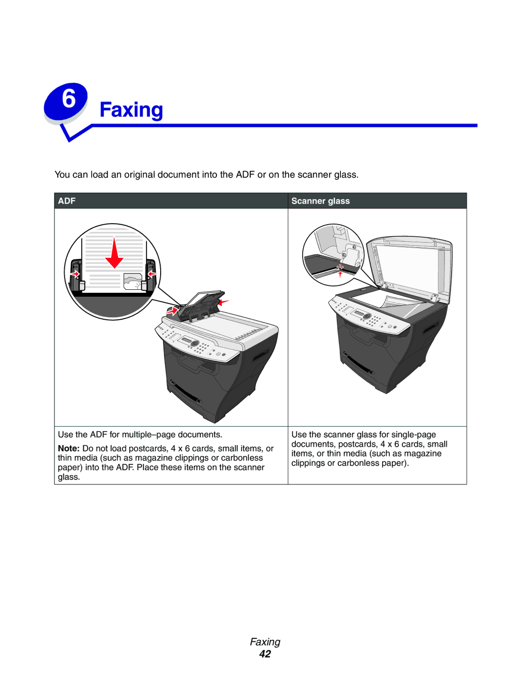 Lexmark 340n, X340, X342n manual Faxing, Scanner glass 