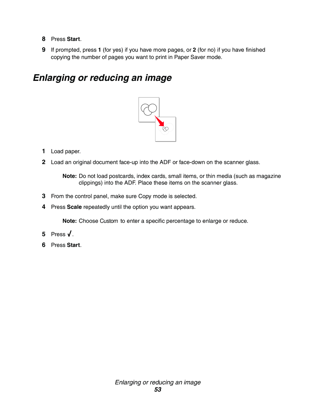 Lexmark X342n, 340n, X340 manual Enlarging or reducing an image 