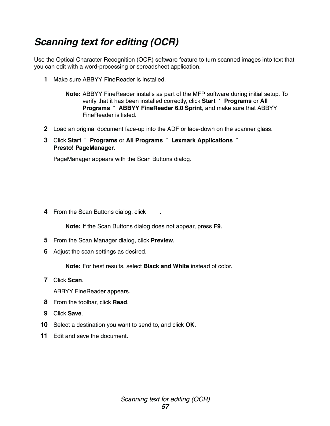 Lexmark 340n, X340, X342n manual Scanning text for editing OCR 