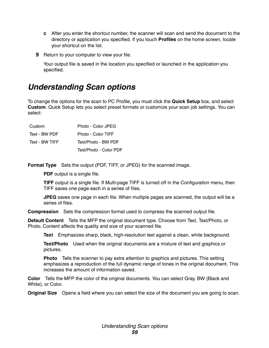 Lexmark X342n, 340n, X340 manual Understanding Scan options 