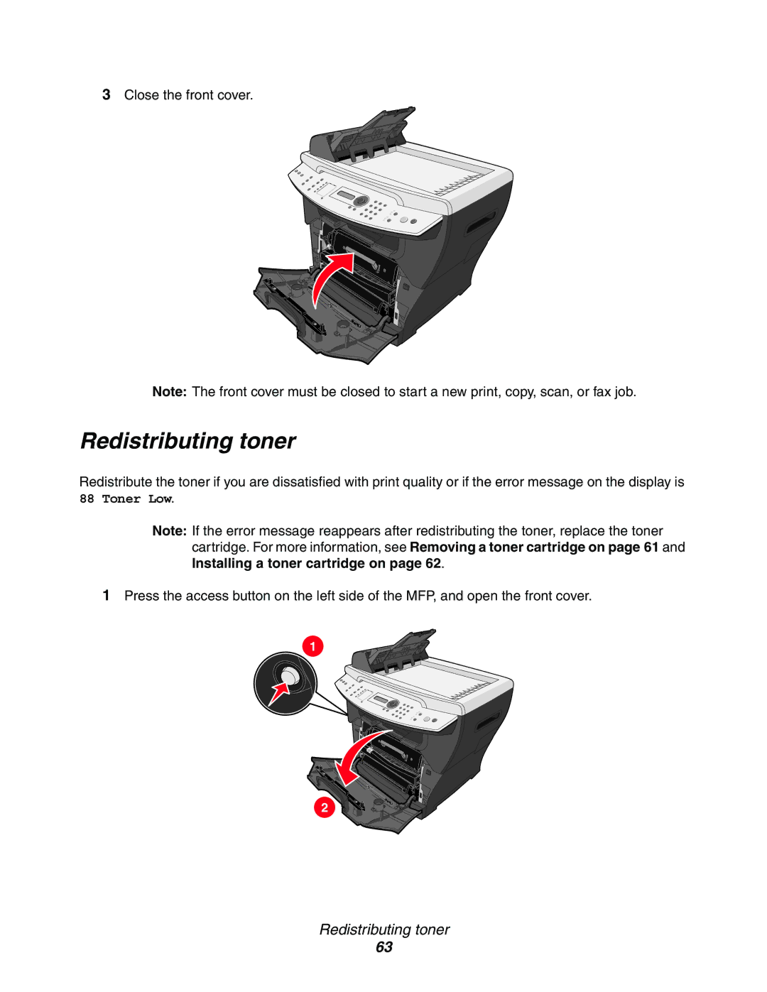 Lexmark 340n, X340, X342n manual Redistributing toner 