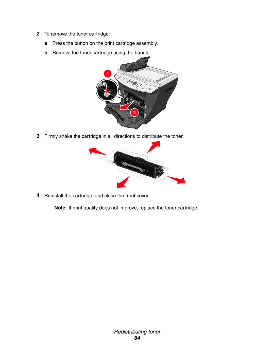 Lexmark X340, 340n, X342n manual Redistributing toner 