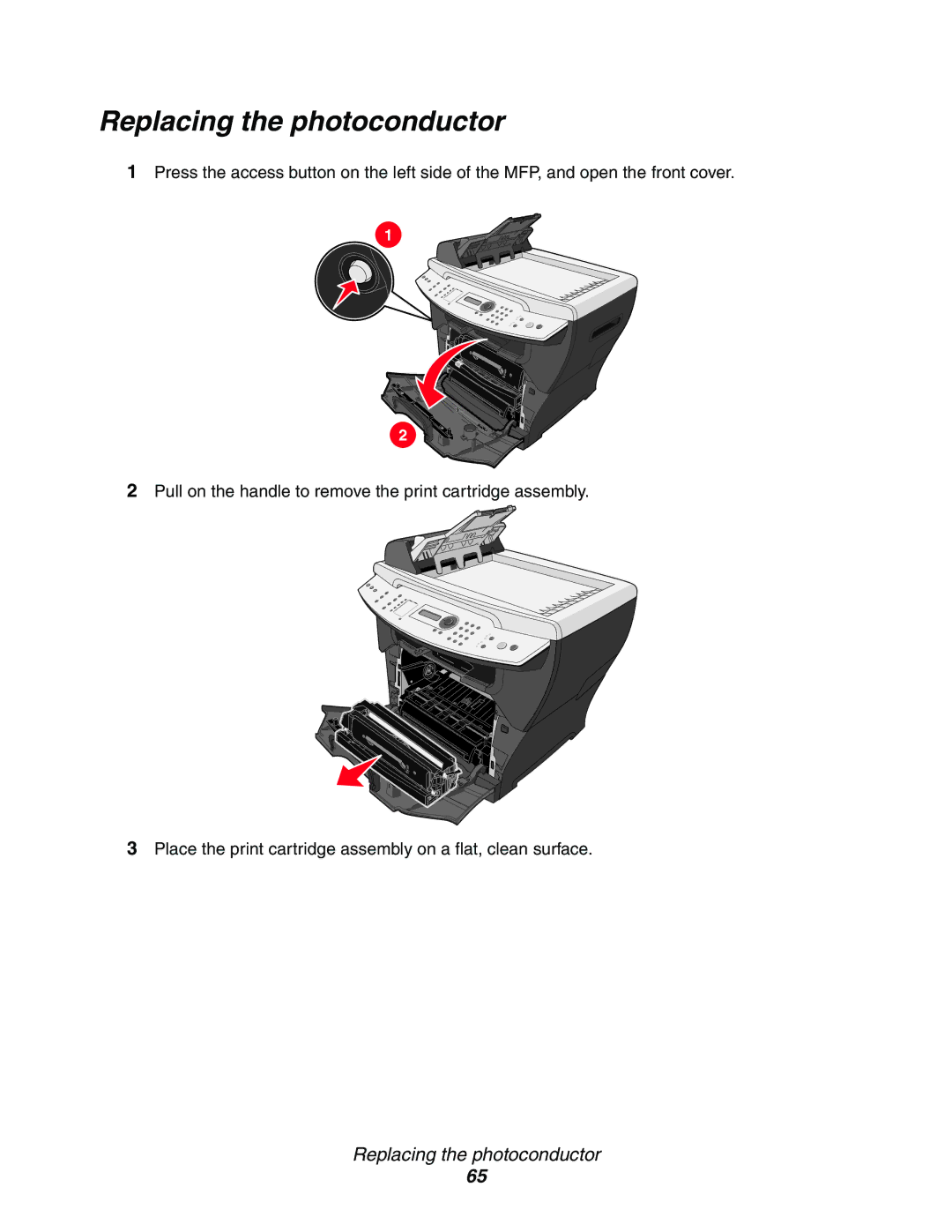 Lexmark X342n, 340n, X340 manual Replacing the photoconductor 