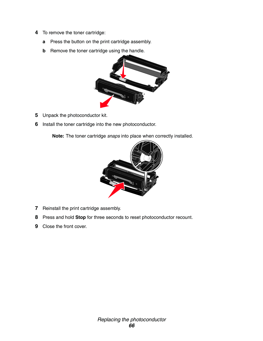 Lexmark 340n, X340, X342n manual Replacing the photoconductor 