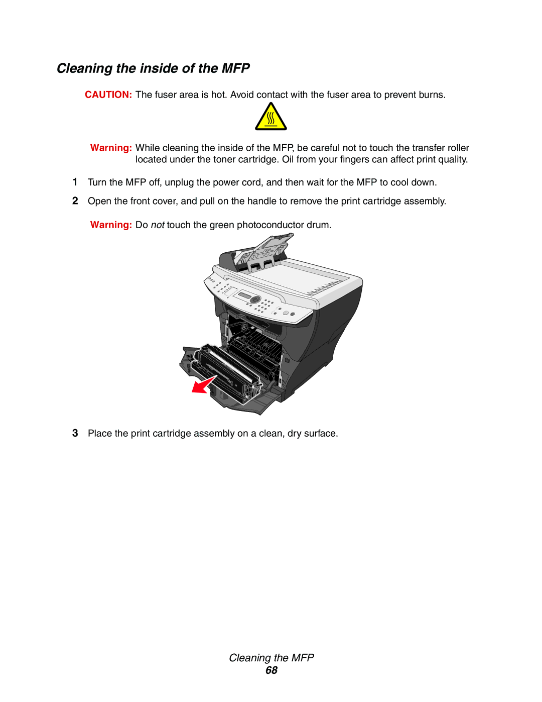 Lexmark X342n, 340n, X340 manual Cleaning the inside of the MFP 