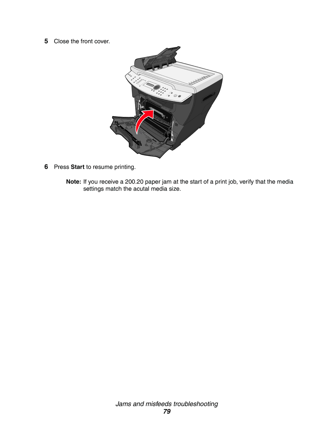 Lexmark X340, 340n, X342n manual Close the front cover Press Start to resume printing 