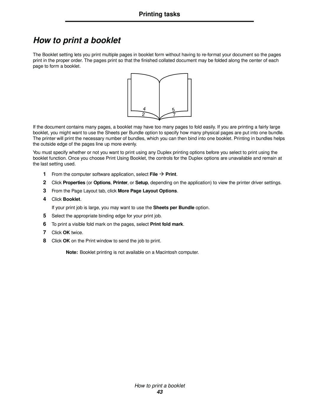 Lexmark 340, 342n manual How to print a booklet, Printing tasks 