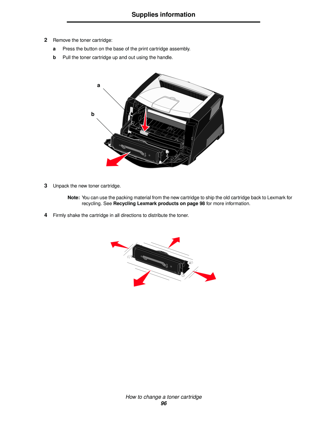 Lexmark 342n, 340 manual Supplies information, How to change a toner cartridge 
