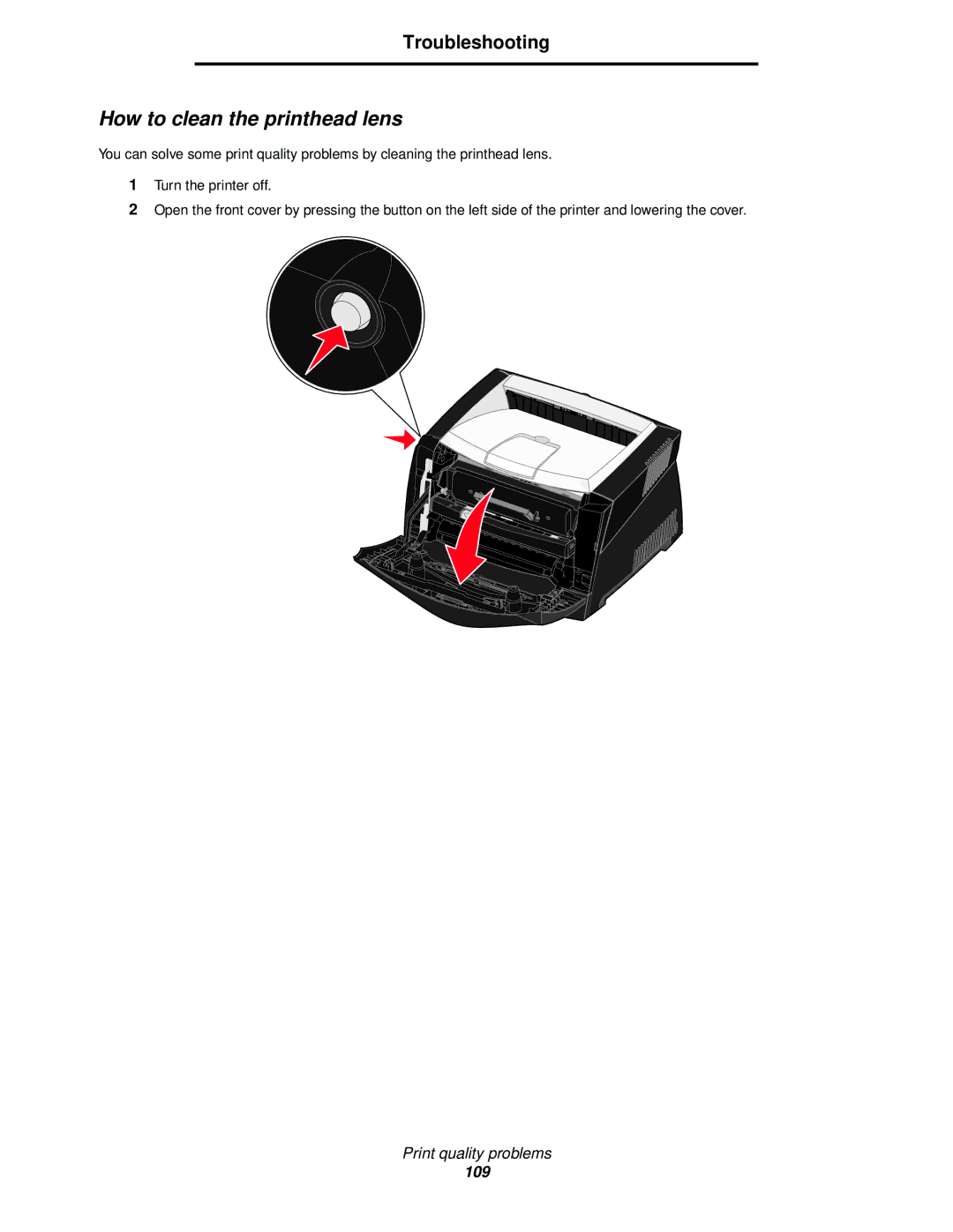 Lexmark 340, 342n manual How to clean the printhead lens 