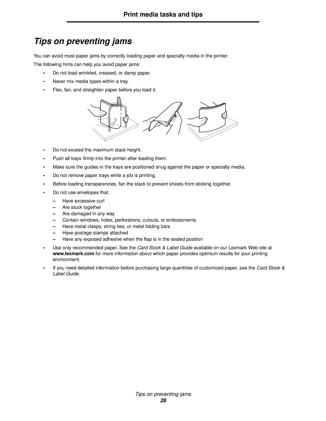 Lexmark 342n, 340 manual Tips on preventing jams 