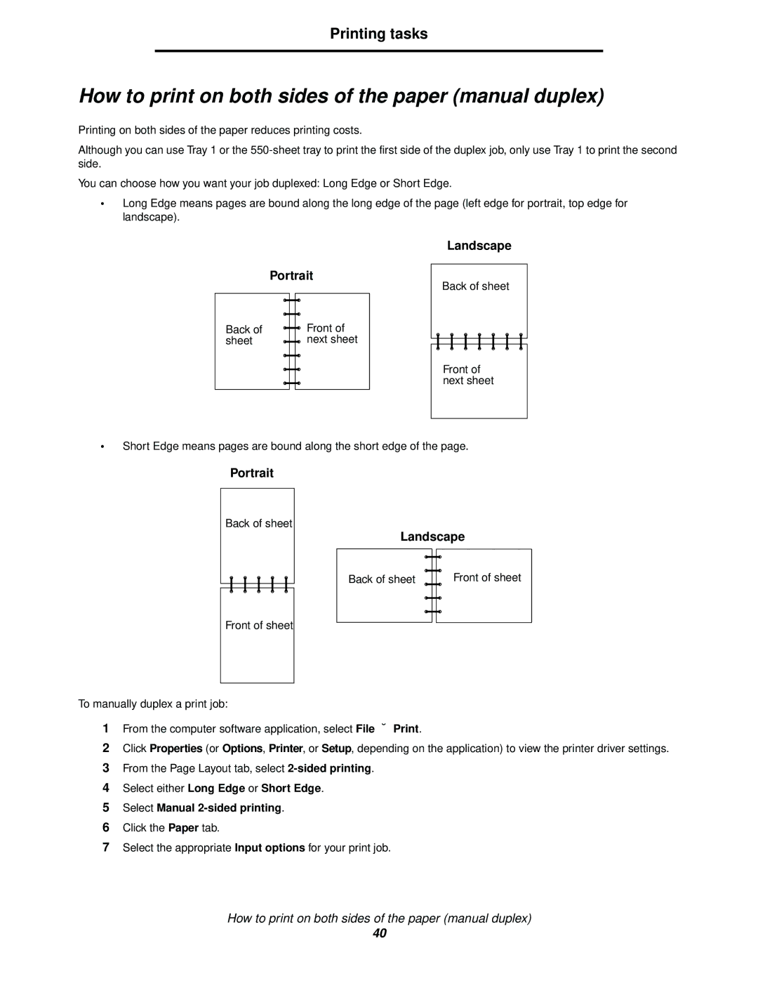 Lexmark 342n, 340 How to print on both sides of the paper manual duplex, Portrait, Landscape 