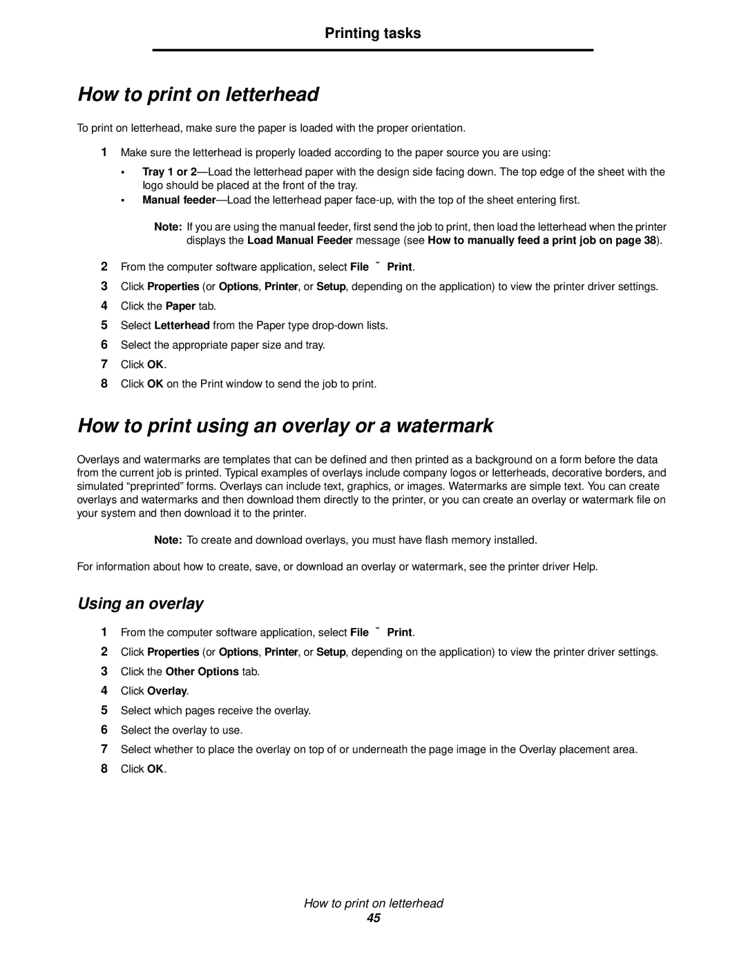 Lexmark 340, 342n manual How to print on letterhead, How to print using an overlay or a watermark, Using an overlay 