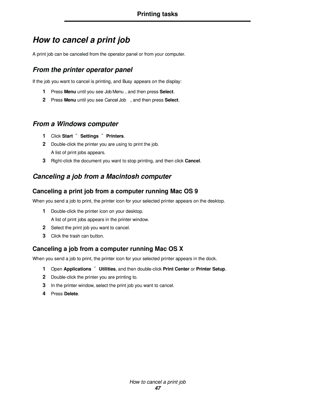 Lexmark 340, 342n manual How to cancel a print job, From the printer operator panel, From a Windows computer 