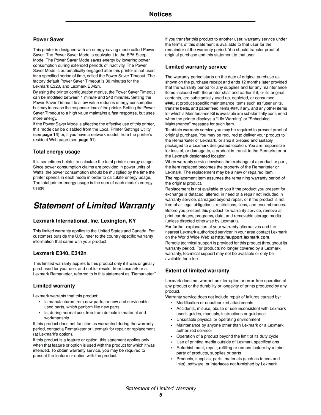 Lexmark 340, 342n manual Statement of Limited Warranty 