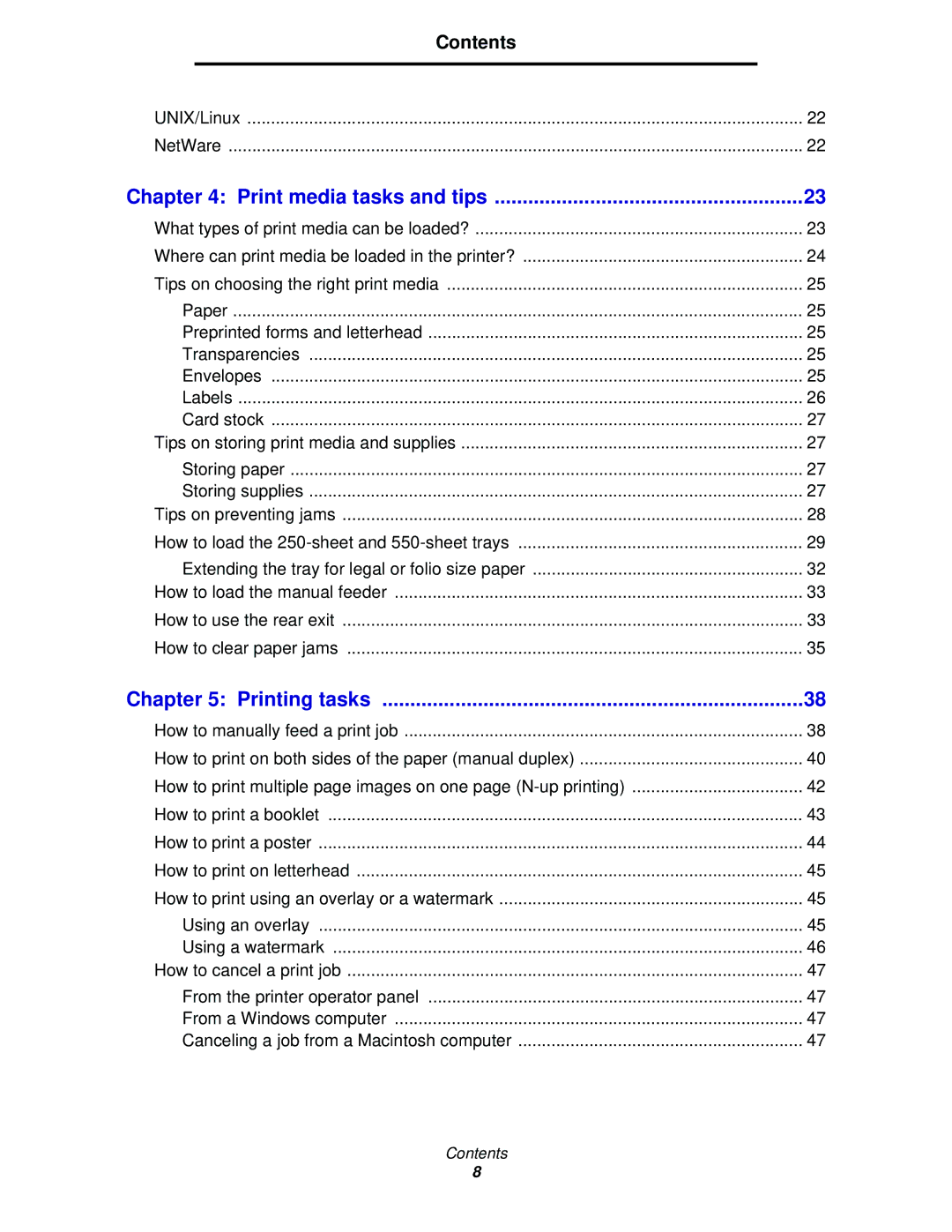 Lexmark 342n, 340 manual Print media tasks and tips, Contents 