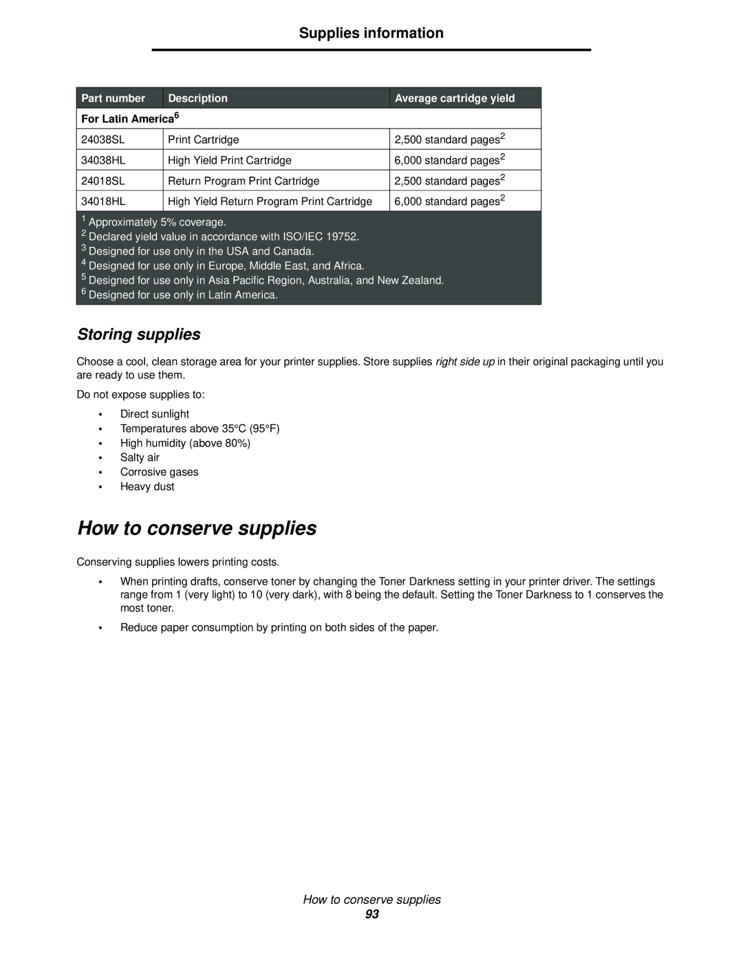 Lexmark 340, 342n manual How to conserve supplies, Supplies information, For Latin America6 