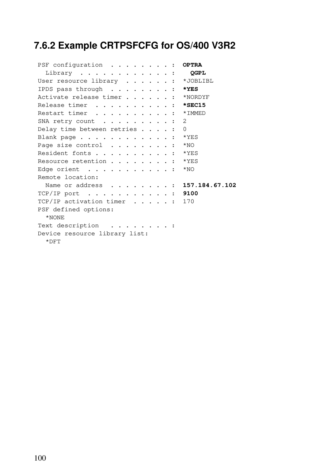 Lexmark 3455 manual Example Crtpsfcfg for OS/400 V3R2, PSF configuration . . . . . . . . Optra 