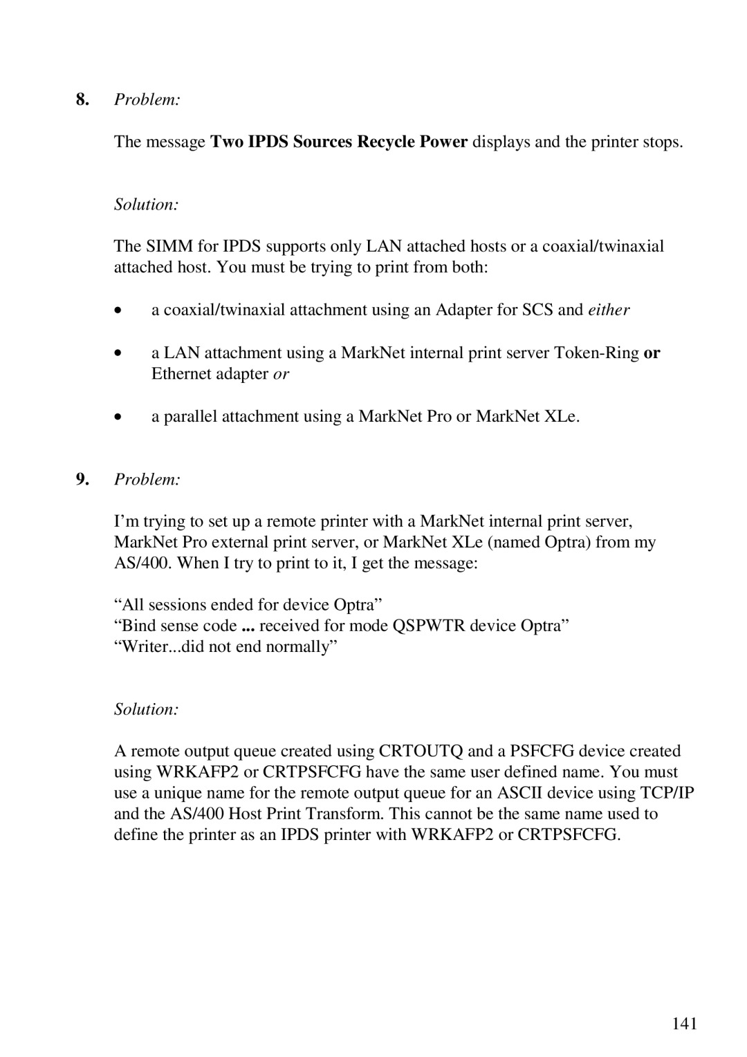 Lexmark 3455 manual Problem 