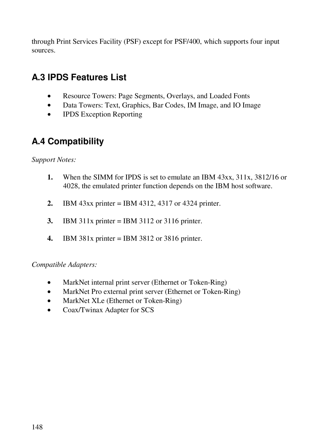 Lexmark 3455 manual Ipds Features List, Compatibility 