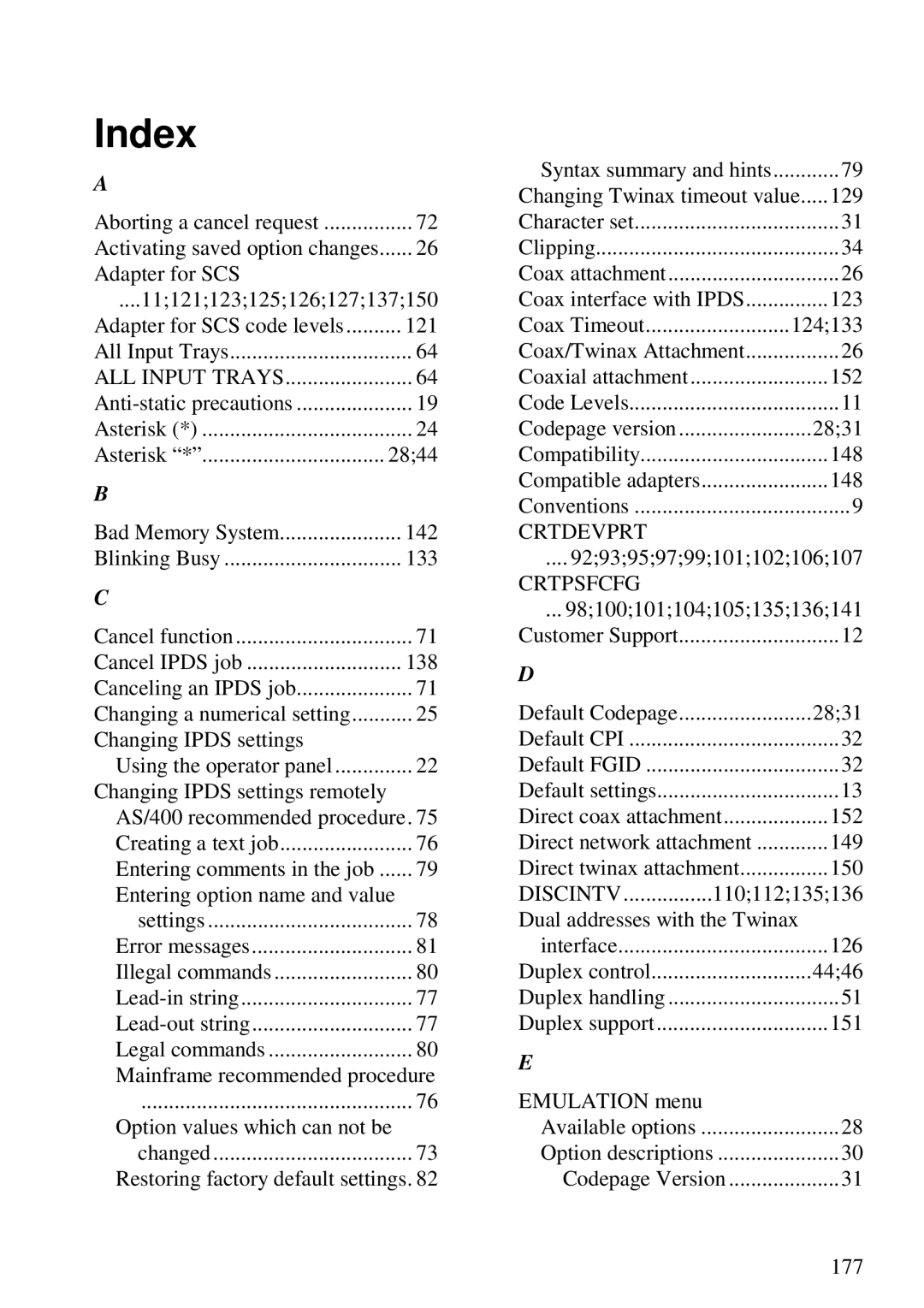 Lexmark 3455 manual Index, Option values which can not be 