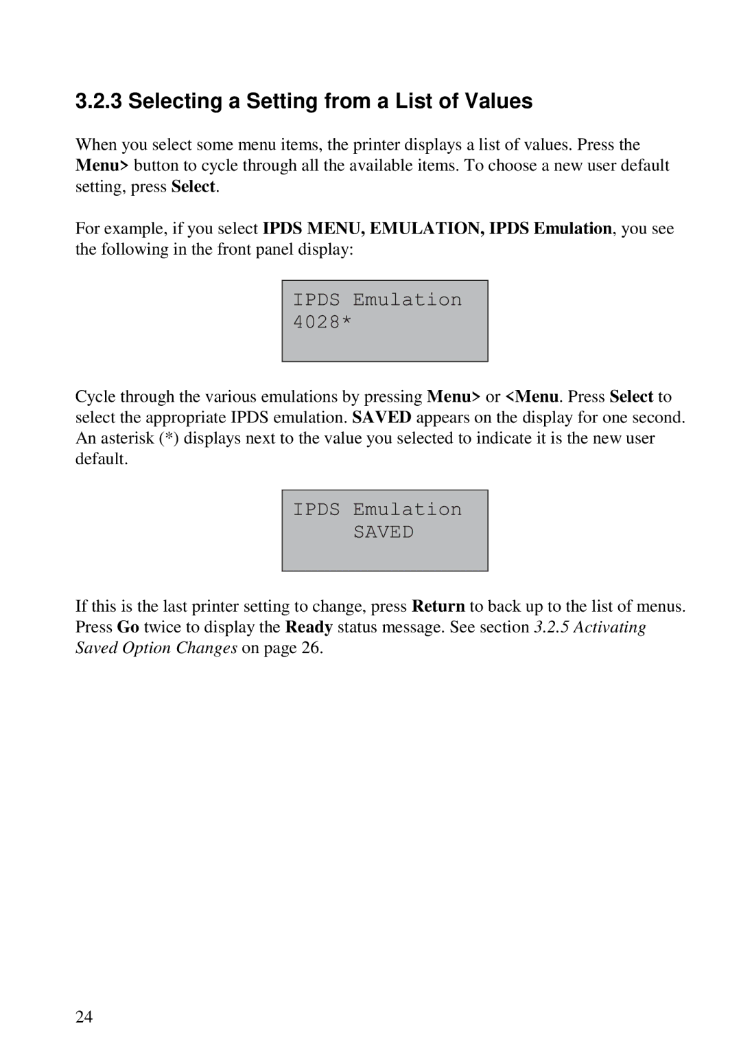 Lexmark 3455 manual Selecting a Setting from a List of Values 