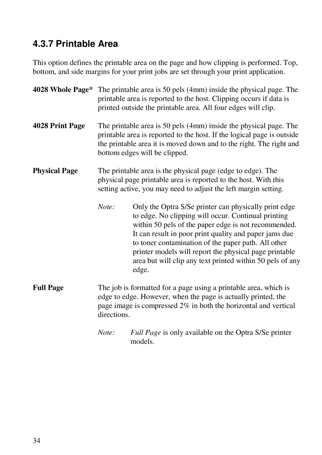 Lexmark 3455 manual Printable Area, Whole, Physical, Full 