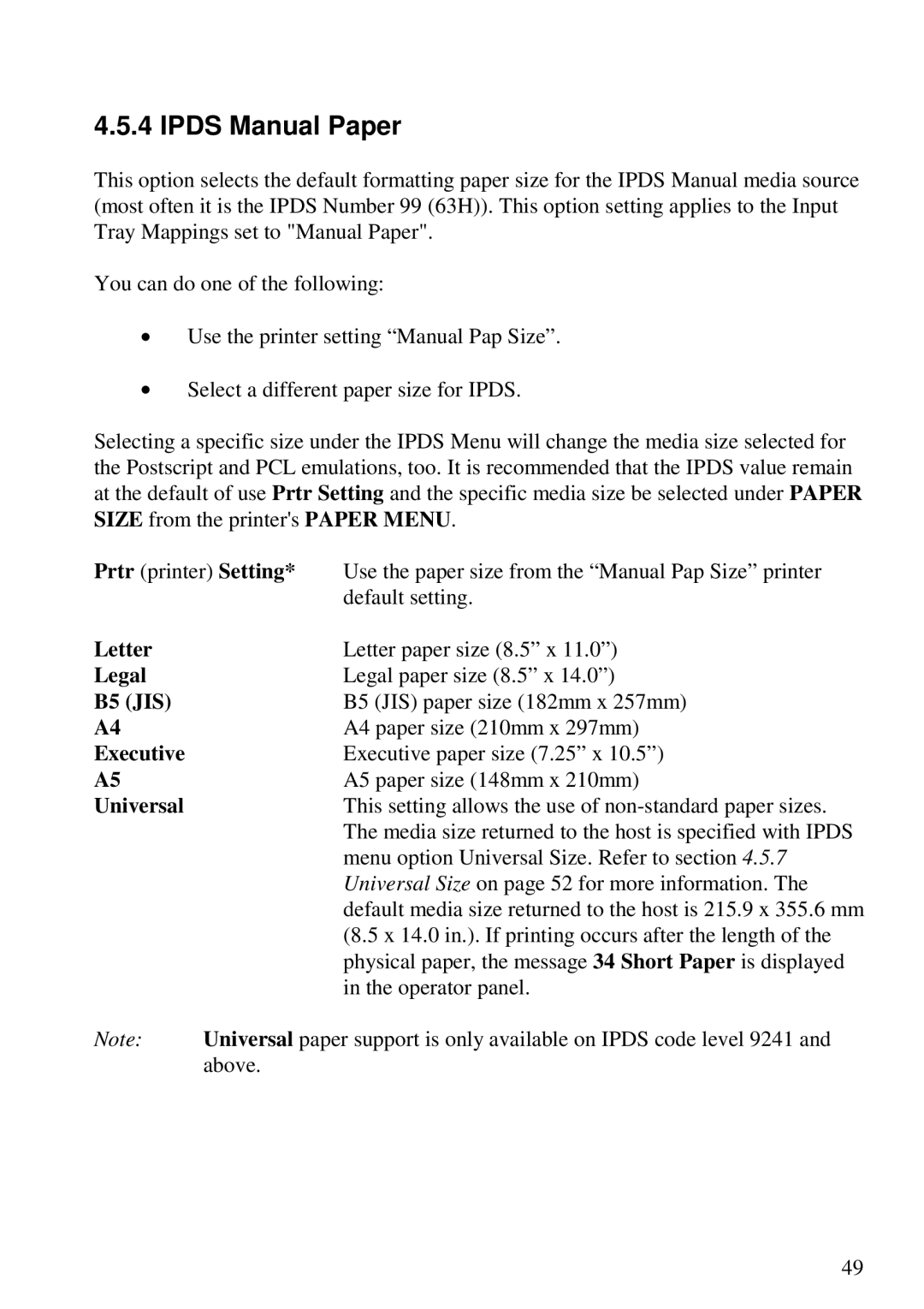 Lexmark 3455 manual Ipds Manual Paper 