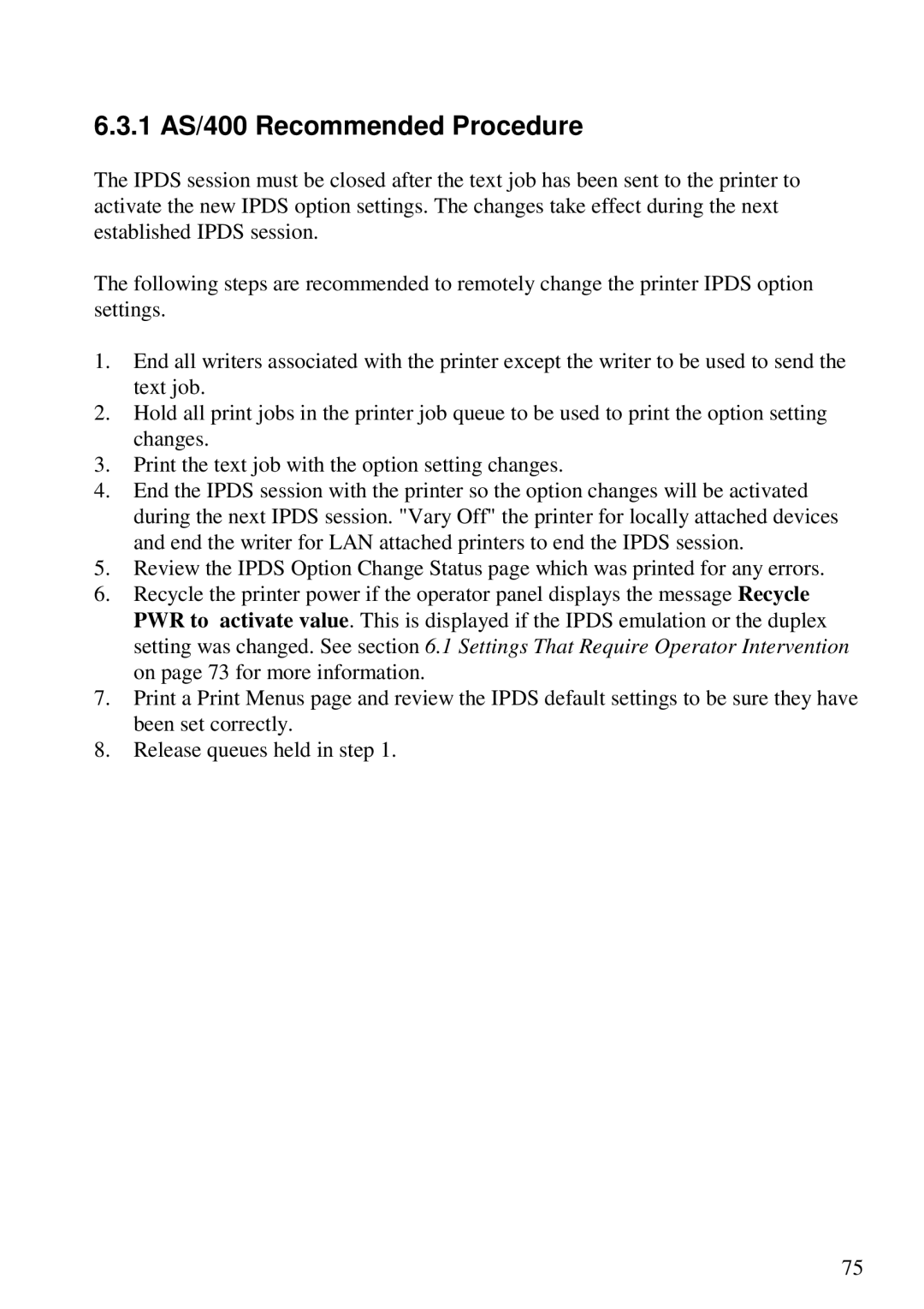 Lexmark 3455 manual 1 AS/400 Recommended Procedure 