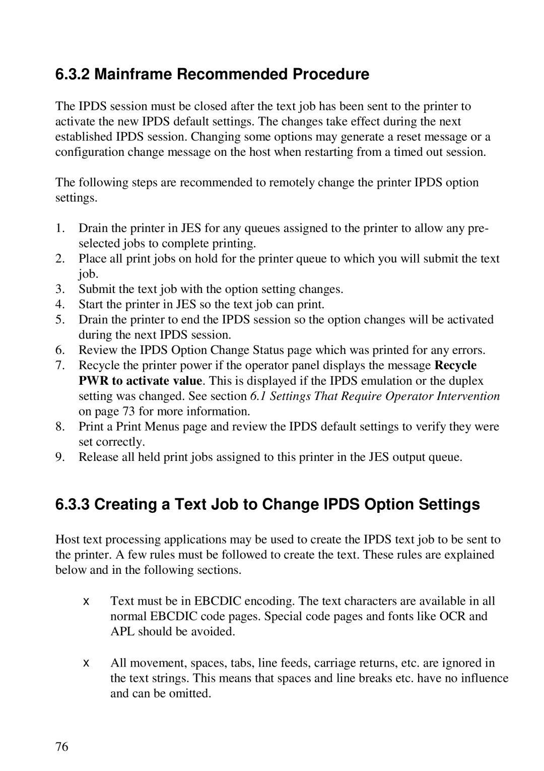 Lexmark 3455 manual Mainframe Recommended Procedure, Creating a Text Job to Change Ipds Option Settings 