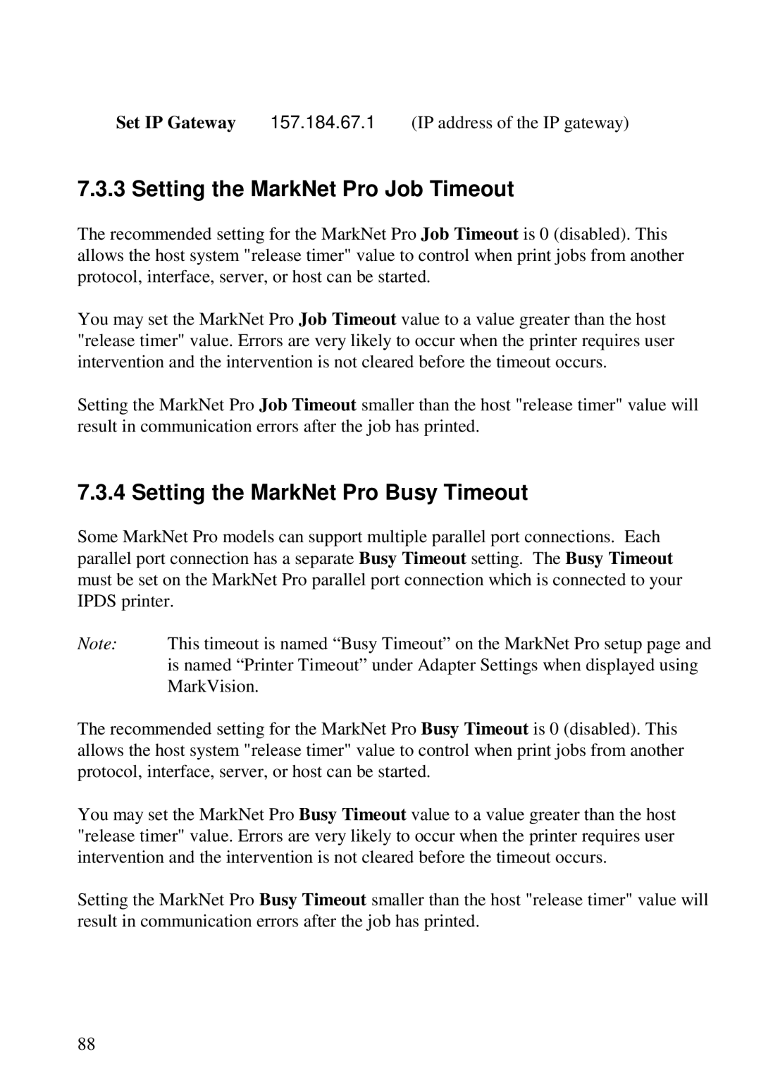 Lexmark 3455 manual Setting the MarkNet Pro Job Timeout, Setting the MarkNet Pro Busy Timeout 