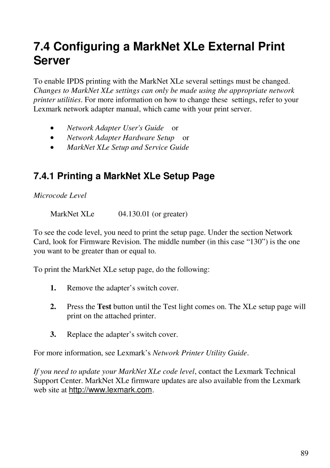 Lexmark 3455 manual Configuring a MarkNet XLe External Print Server, Printing a MarkNet XLe Setup 