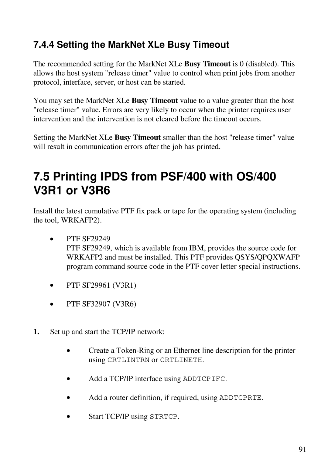 Lexmark 3455 manual Printing Ipds from PSF/400 with OS/400 V3R1 or V3R6, Setting the MarkNet XLe Busy Timeout 