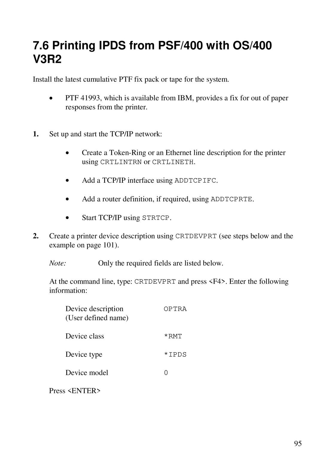 Lexmark 3455 manual Printing Ipds from PSF/400 with OS/400 V3R2 