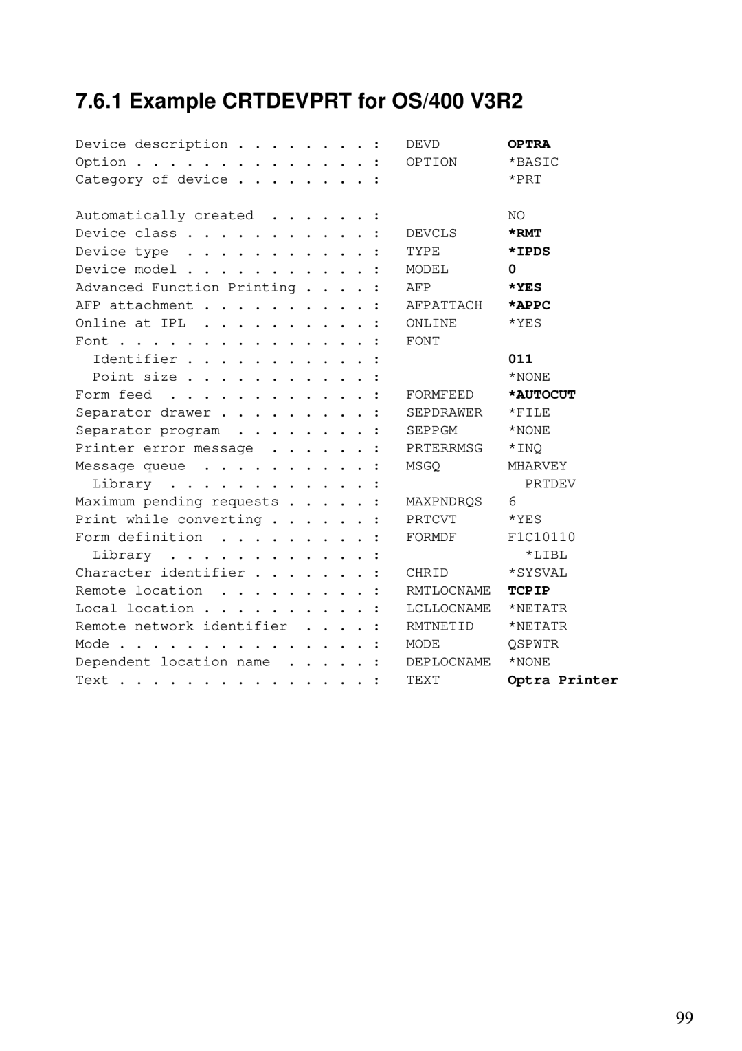 Lexmark 3455 manual Example Crtdevprt for OS/400 V3R2, Autocut 