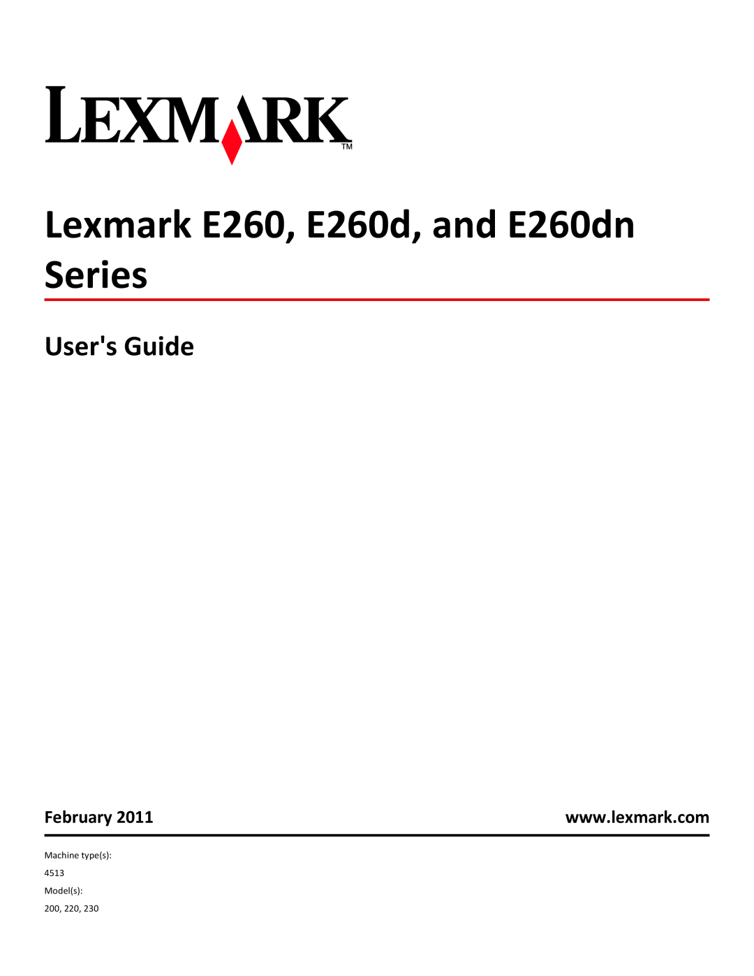 Lexmark 34S0305, 34S0100, 34S0300, 34S5164 manual Users Guide, February, Lexmark E260, E260d, and E260dn Series 