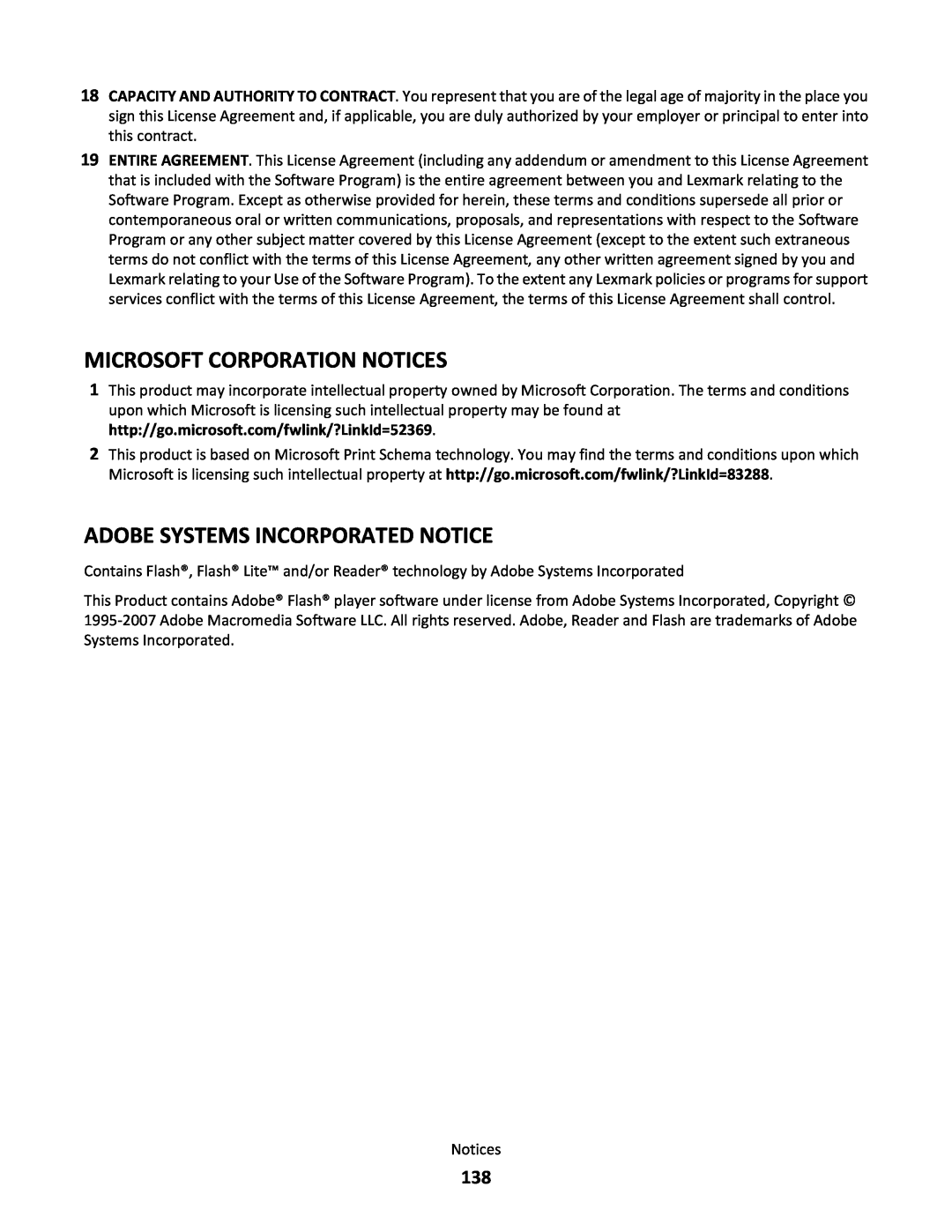 Lexmark 34S0300, 34S0100, 34S0305, 34S5164 manual Microsoft Corporation Notices, Adobe Systems Incorporated Notice 