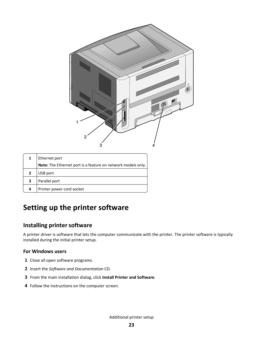 Lexmark 34S5164, 34S0100, 34S0305, 34S0300 Setting up the printer software, Installing printer software, For Windows users 