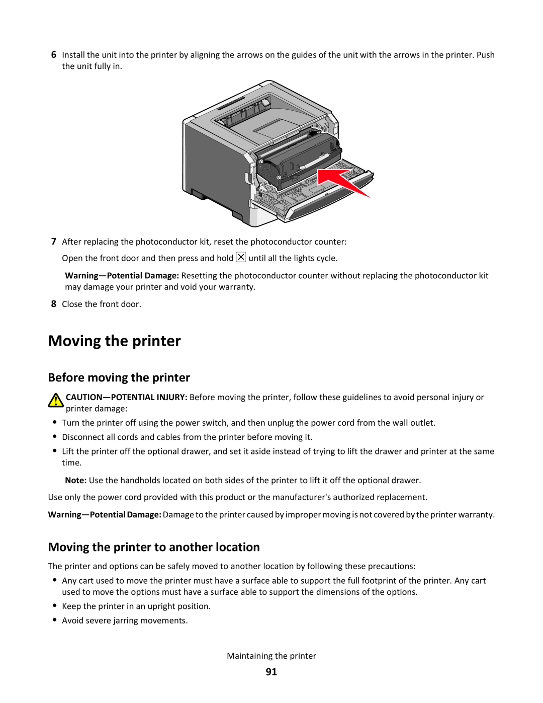 Lexmark 34S5164, 34S0100, 34S0305, 34S0300 manual Before moving the printer, Moving the printer to another location 