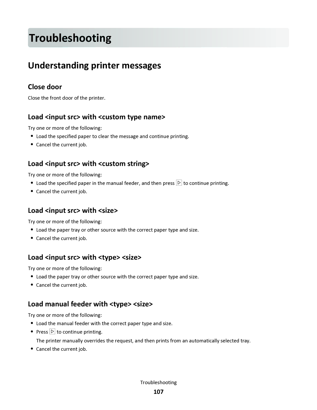 Lexmark 34S5164, 34S0100, 34S0305, 34S0300 manual Trou blesh ooting, Understanding printer messages 