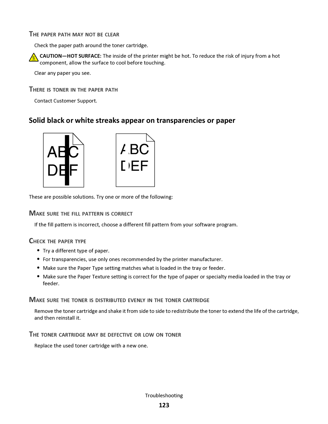 Lexmark 34S5164, 34S0100, 34S0305, 34S0300 manual 123, Make Sure the Fill Pattern is Correct, Check the Paper Type 