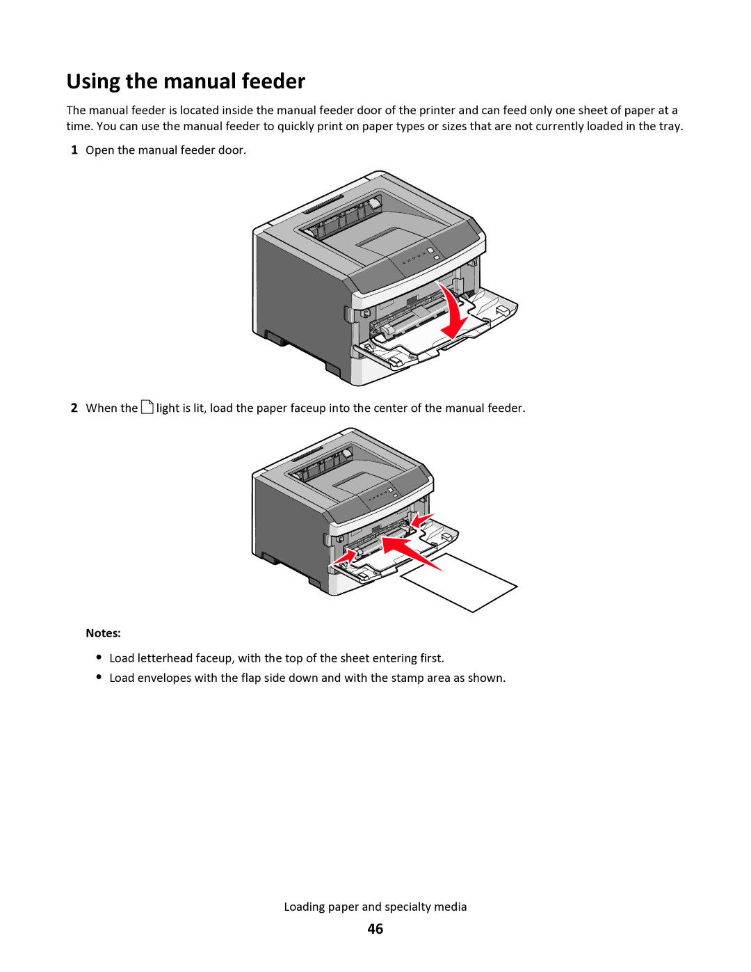 Lexmark 34S0300, 34S0100, 34S0305, 34S5164 Using the manual feeder 