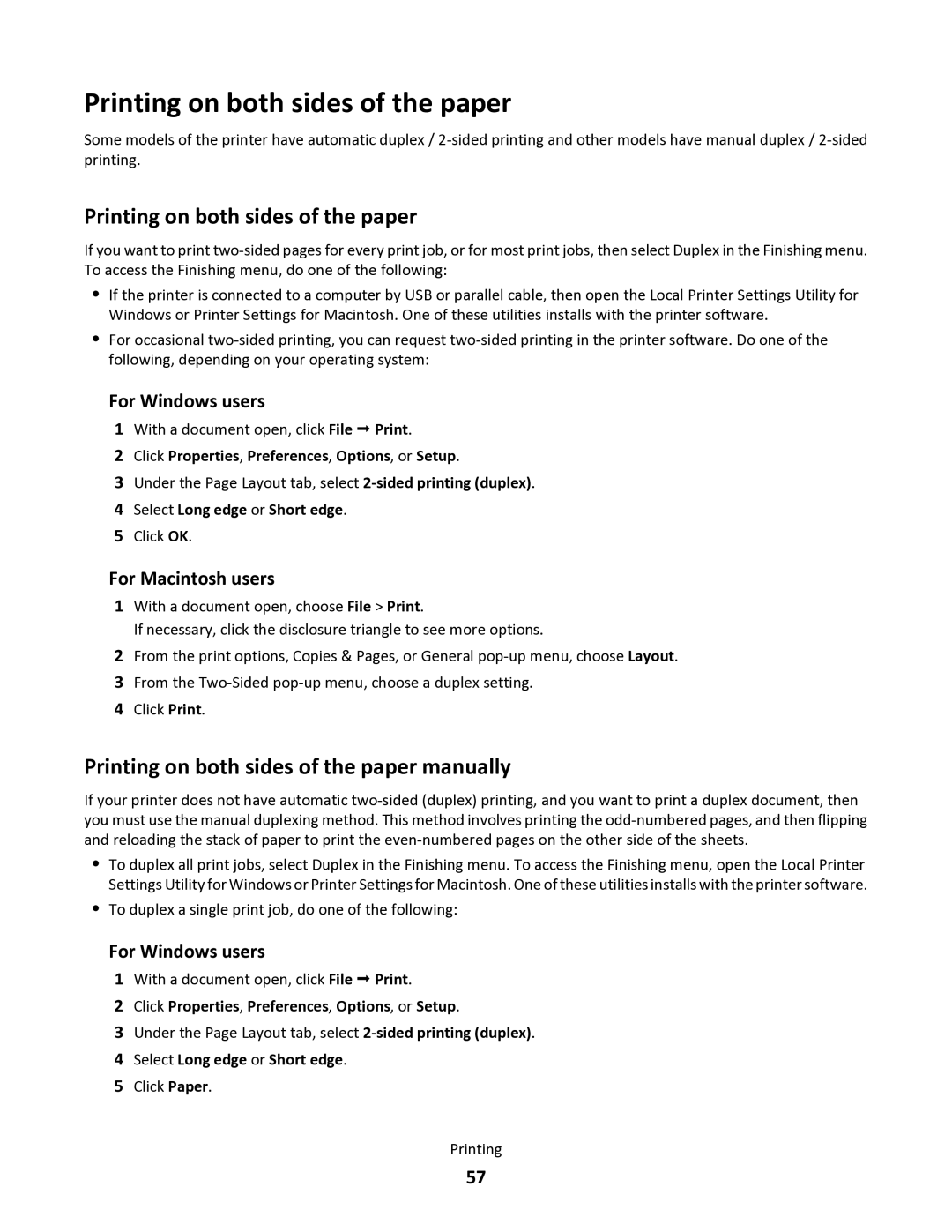 Lexmark 34S0305, 34S0100, 34S0300, 34S5164 Printing on both sides of the paper manually 